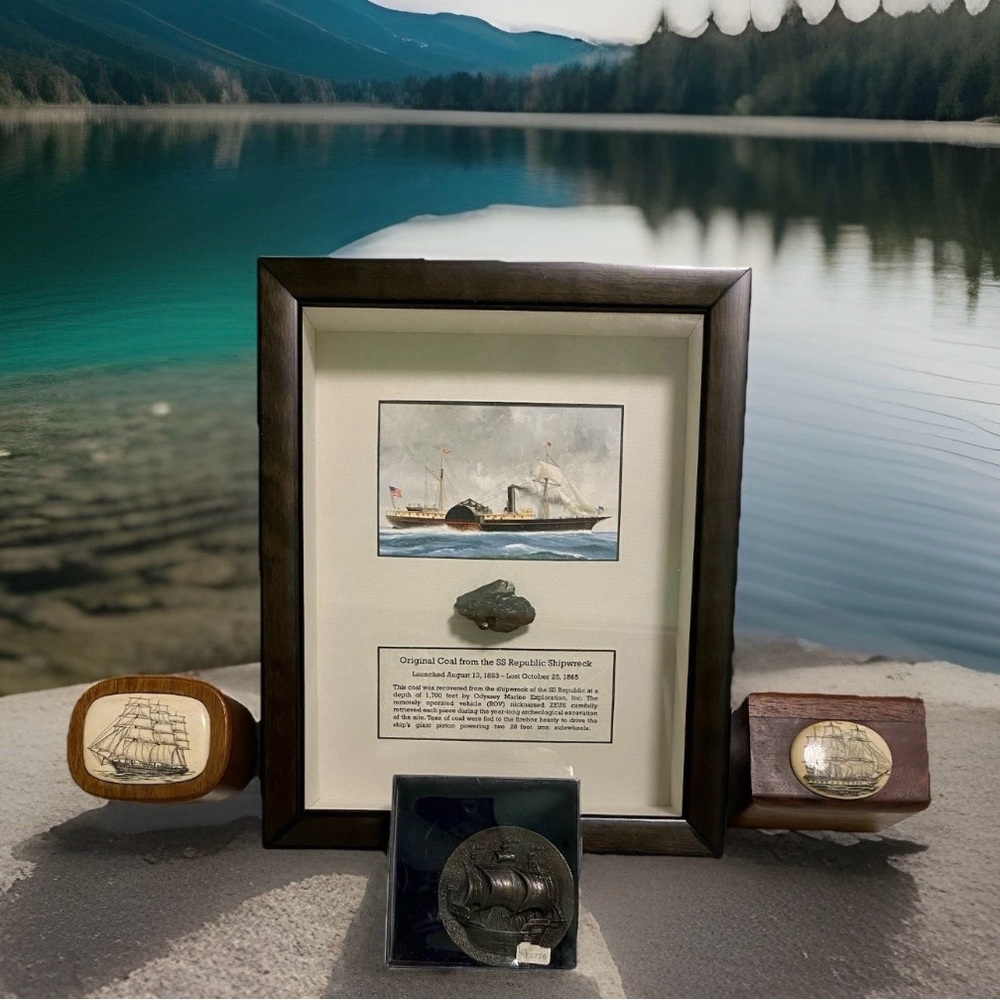 Rare SS Republic Shipwreck Relic 1865 Textile Shadow Box w COA Collectors Bundle - Picture 5 of 8